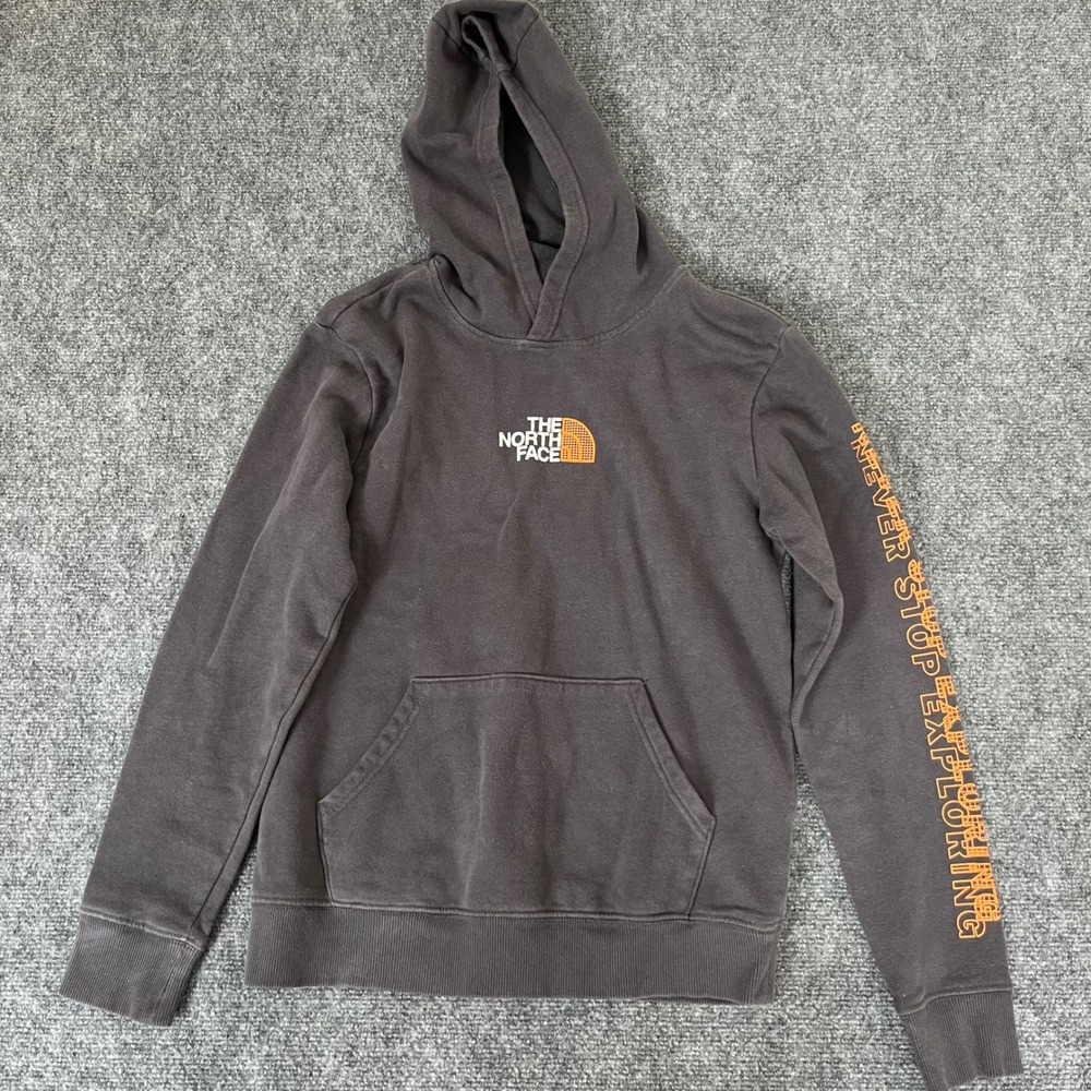 The North Face Teen Boys XL Gray Orange Never Stop Exploring Hoodie Pullover